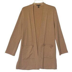Eileen Fisher Taupe Organic Cotton Tencel Long Sleeve Open Cardigan Jacket